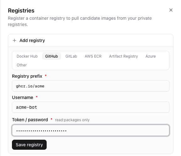 Adding a GitHub registry login